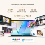 Asus Vivobook S16 D3607HA (Ryzen 7 260,16GB RAM, 512GB SSD, 16.0" WUXGA) Laptop